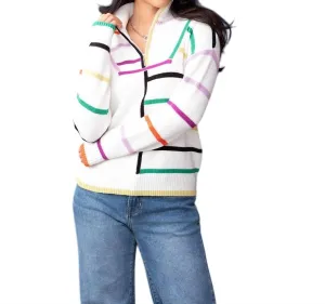 1/4 Zip Stripe Sweater In Multi