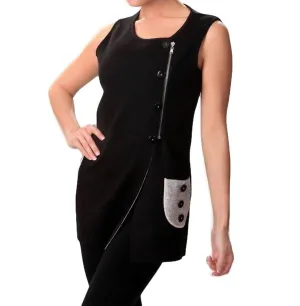 2-Tone Asymmetrical Zip Vest In Black/stone