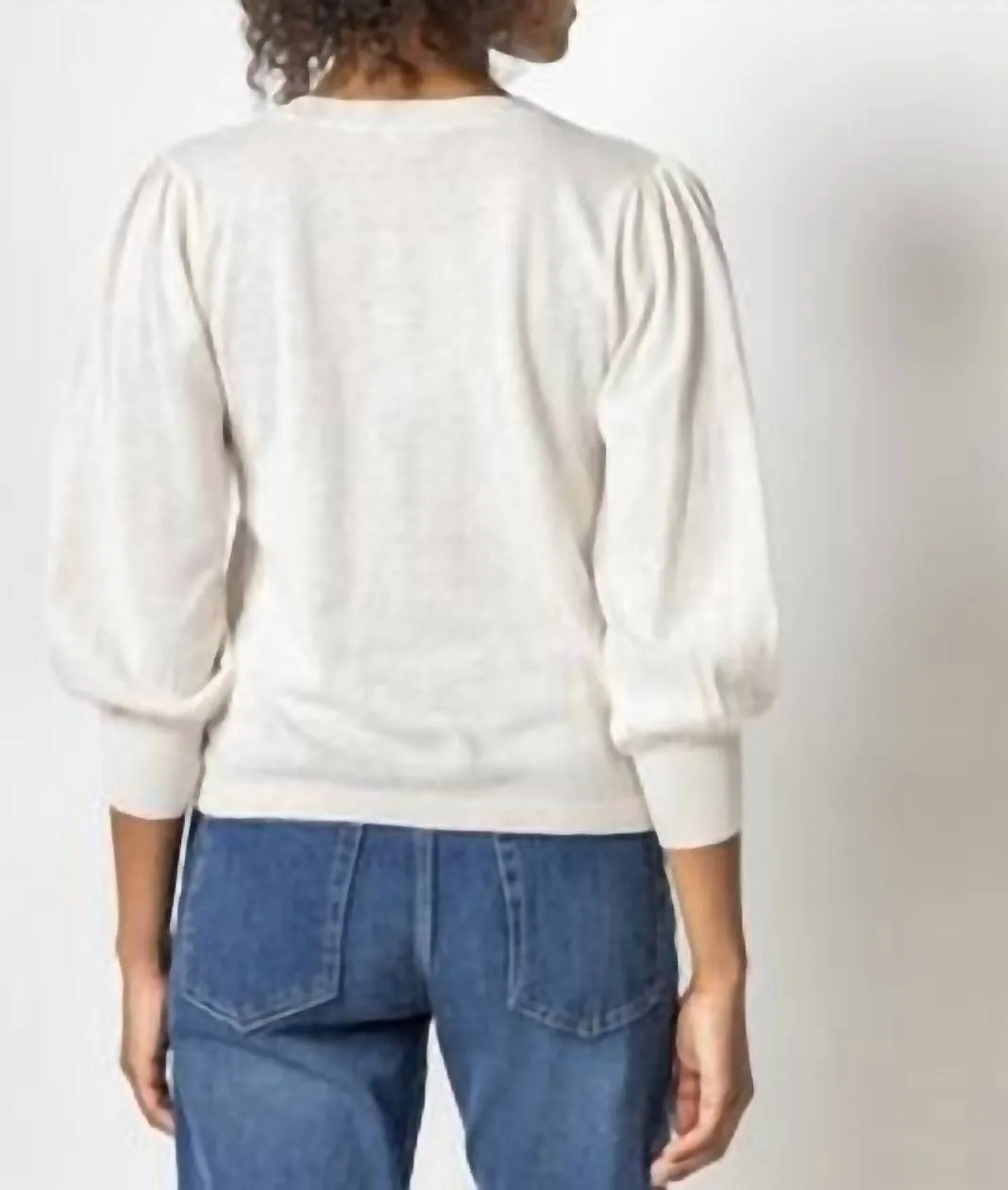 3/4 Puff Sleeve V-Neck Sweater In Oat