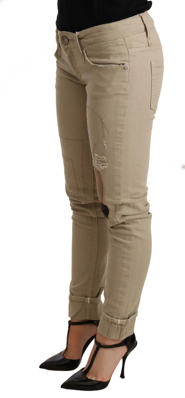 Acht  blue Cotton Bottom Slim Fit Folded Women's Pant