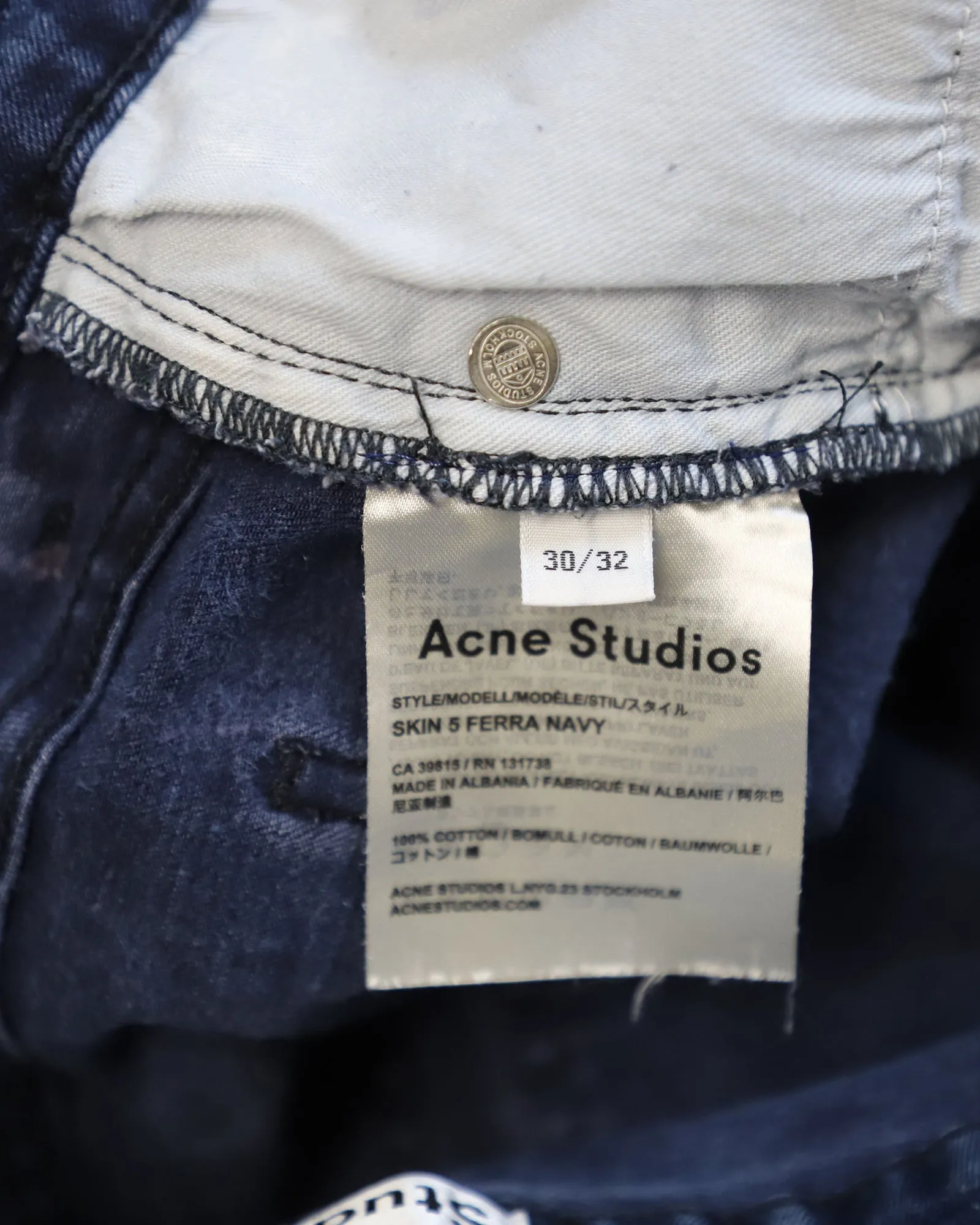 Acne Studios Skin 5 Skinny Jeans in Navy Blue Cotton Denim