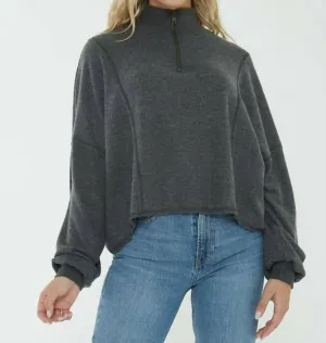 Ada Cozy Half Zip Sweater In Heather Charcoal