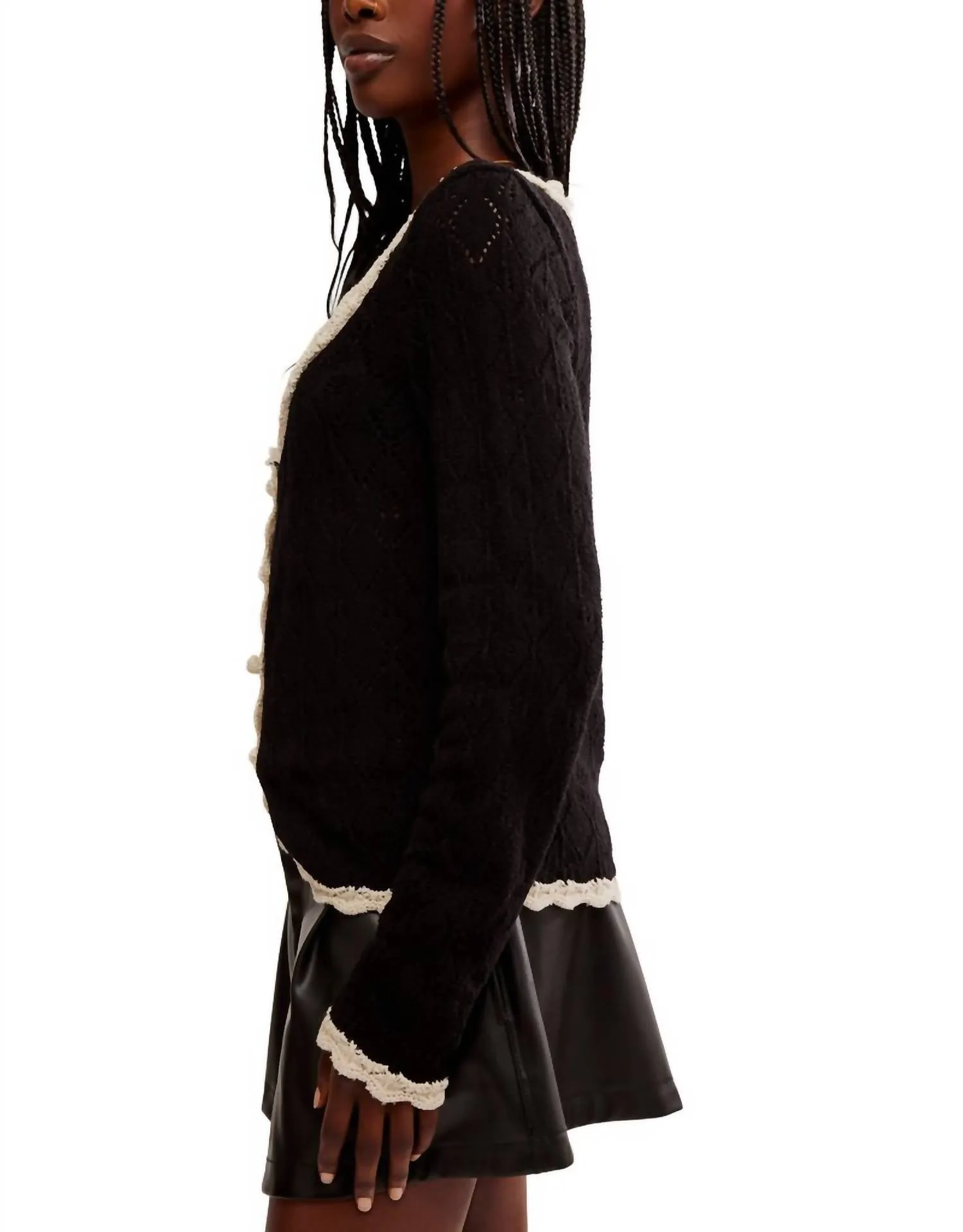 Adelene Cardigan In Black Cream Combo