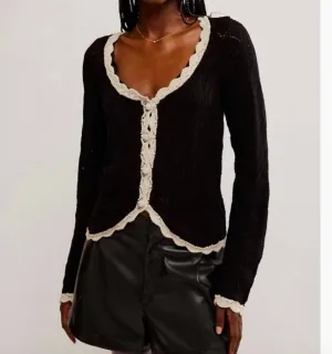 Adelene Cardigan In Black Cream Combo