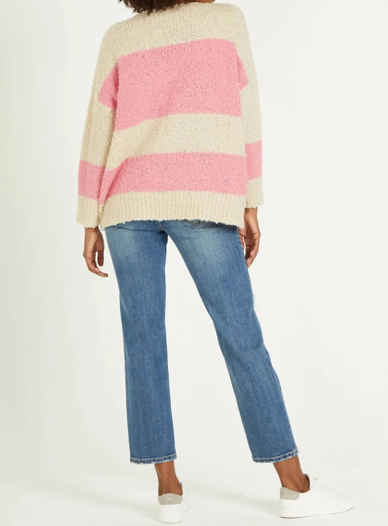 Adrien Stripe Sweater In Carnation Creme
