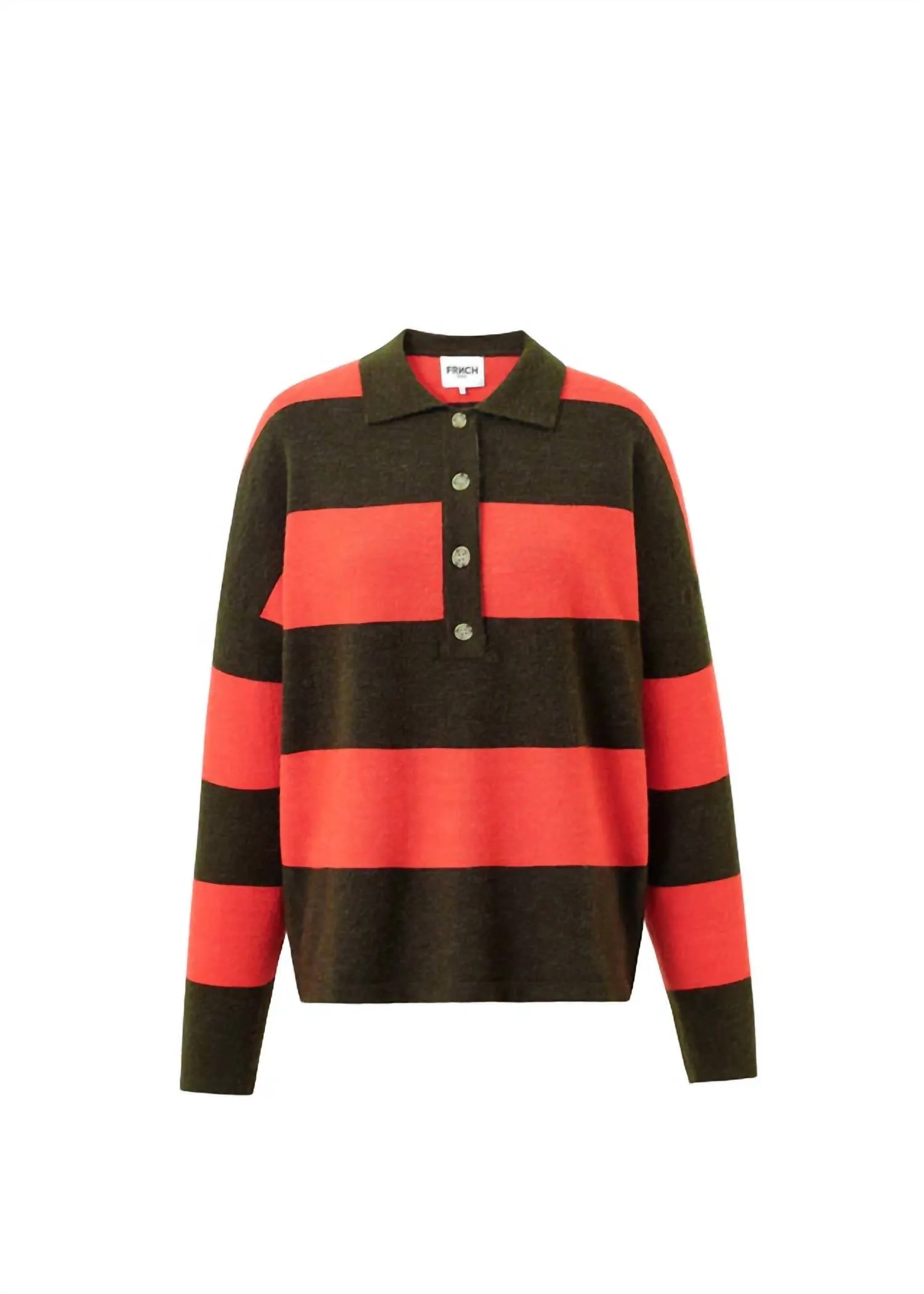 Akiko Stripe Polo Sweater Top In Red