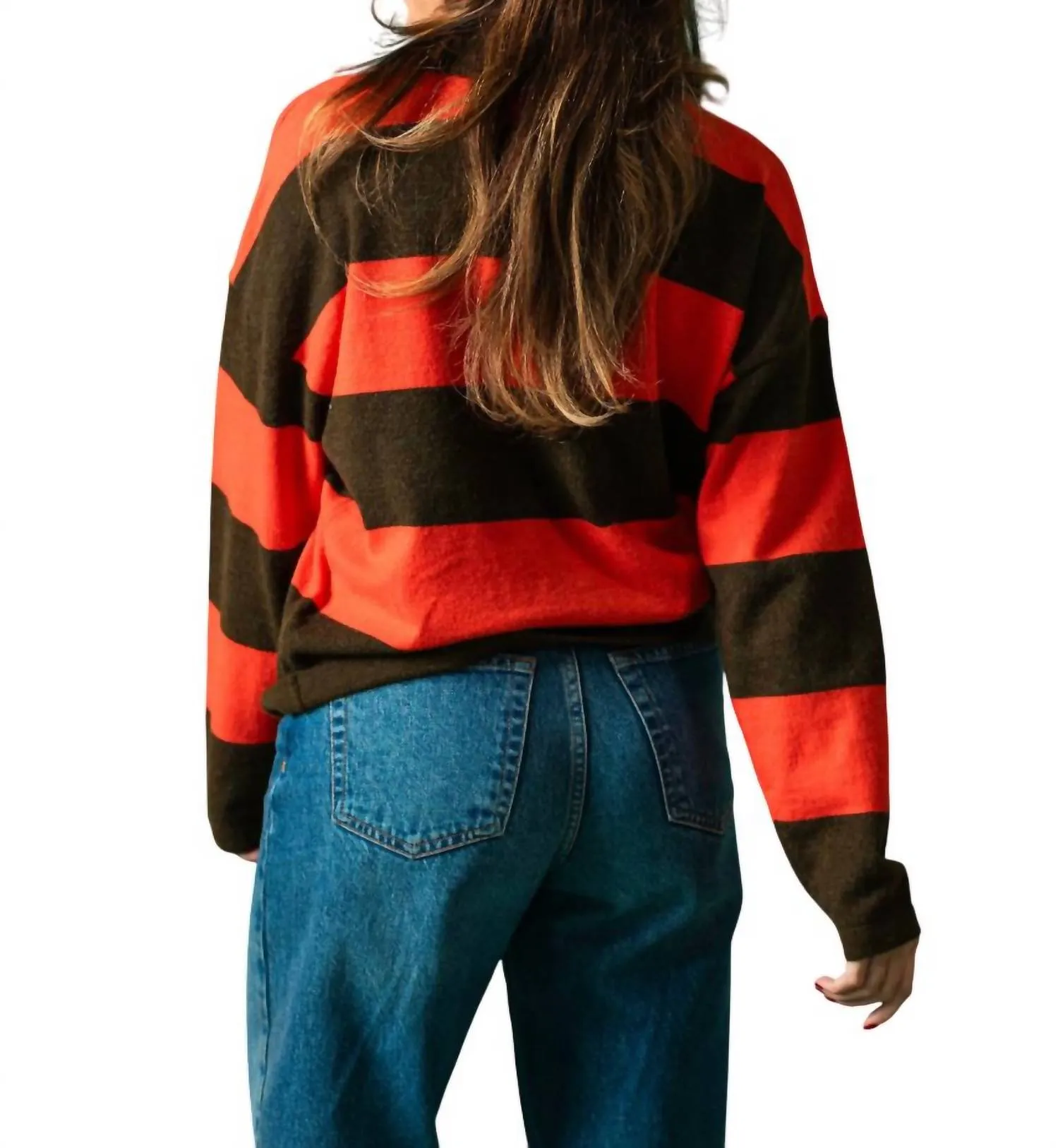 Akiko Stripe Polo Sweater Top In Red