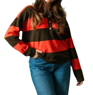 Akiko Stripe Polo Sweater Top In Red