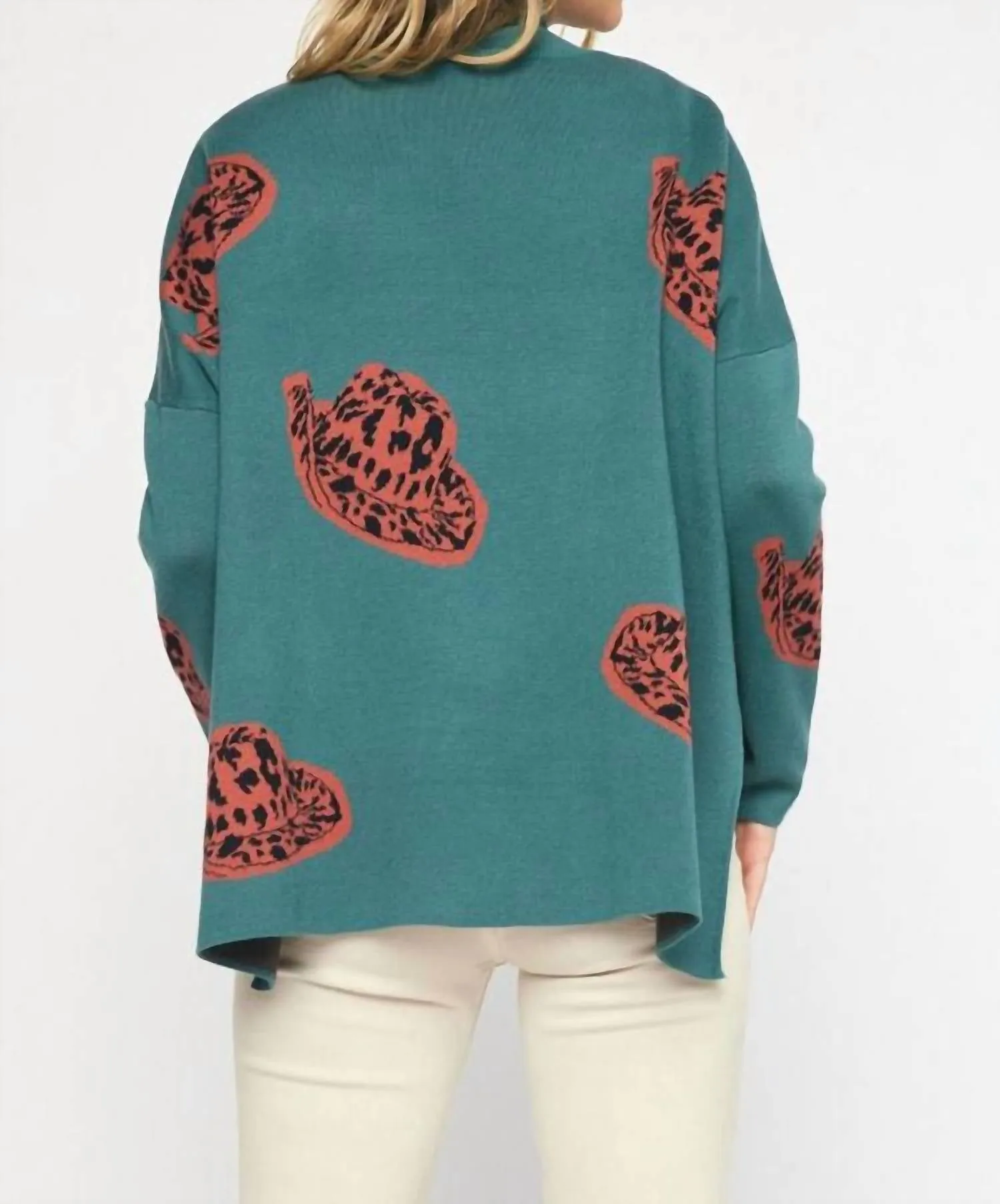 Alexandra Cowboy Hat Mock Neck Long Sleeve Sweater Top In Forest