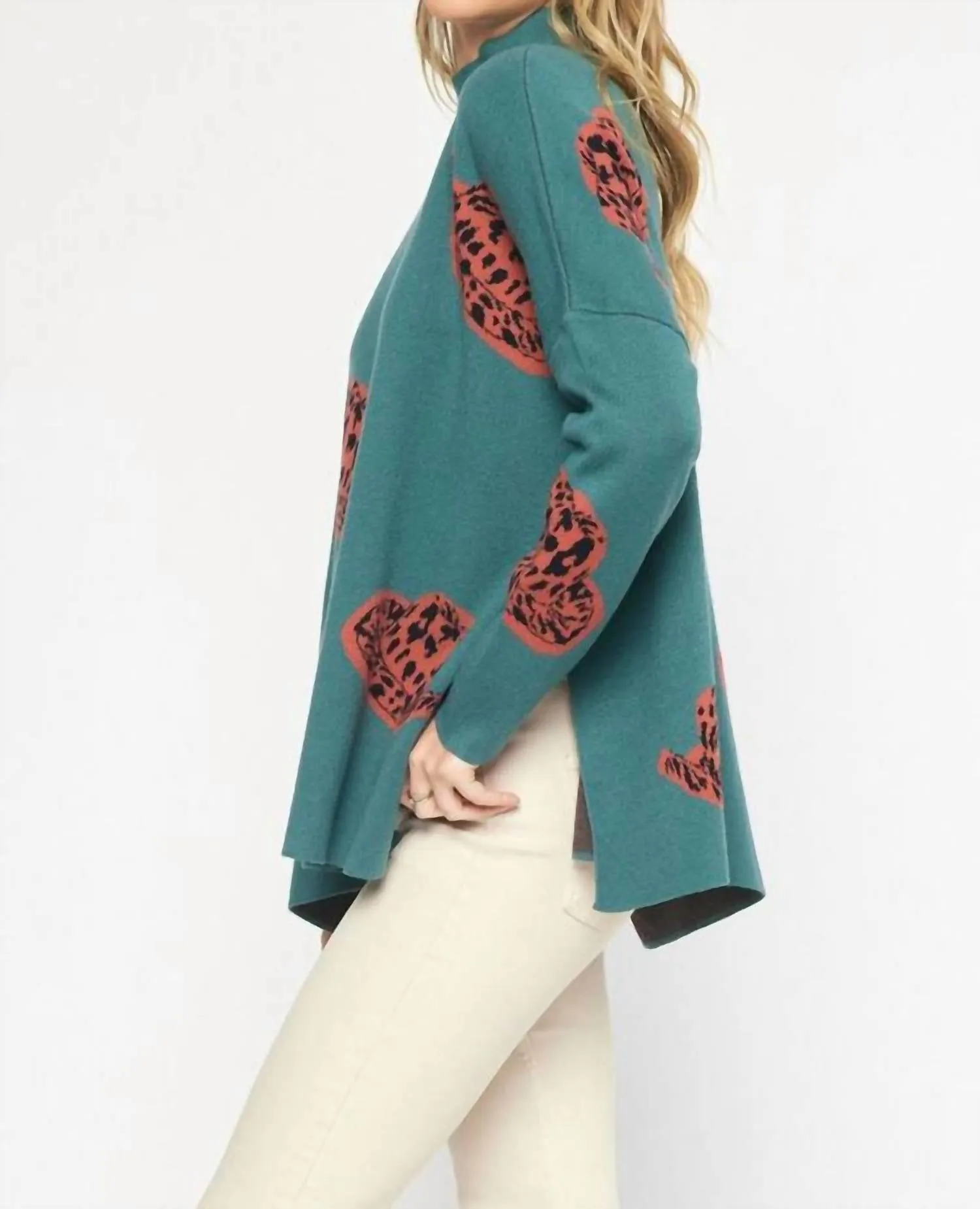 Alexandra Cowboy Hat Mock Neck Long Sleeve Sweater Top In Forest