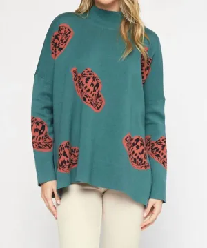 Alexandra Cowboy Hat Mock Neck Long Sleeve Sweater Top In Forest
