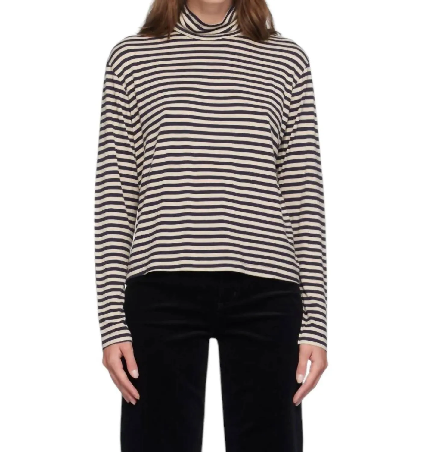 Alexandra Turtleneck Sweater In Navy Stripe