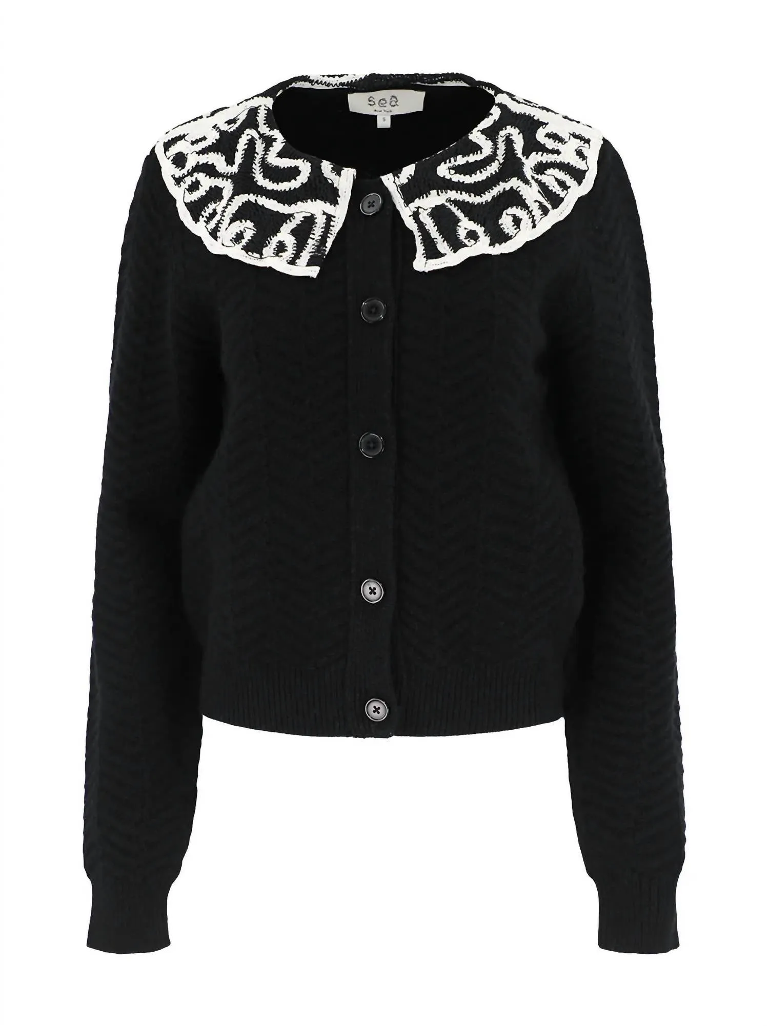 Alice Embroidery Battenberg Cardigan In Black