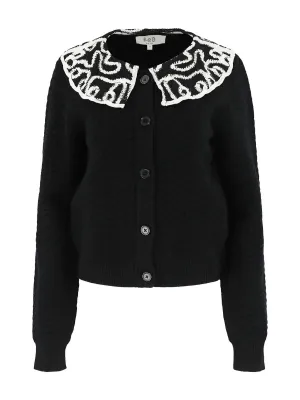 Alice Embroidery Battenberg Cardigan In Black