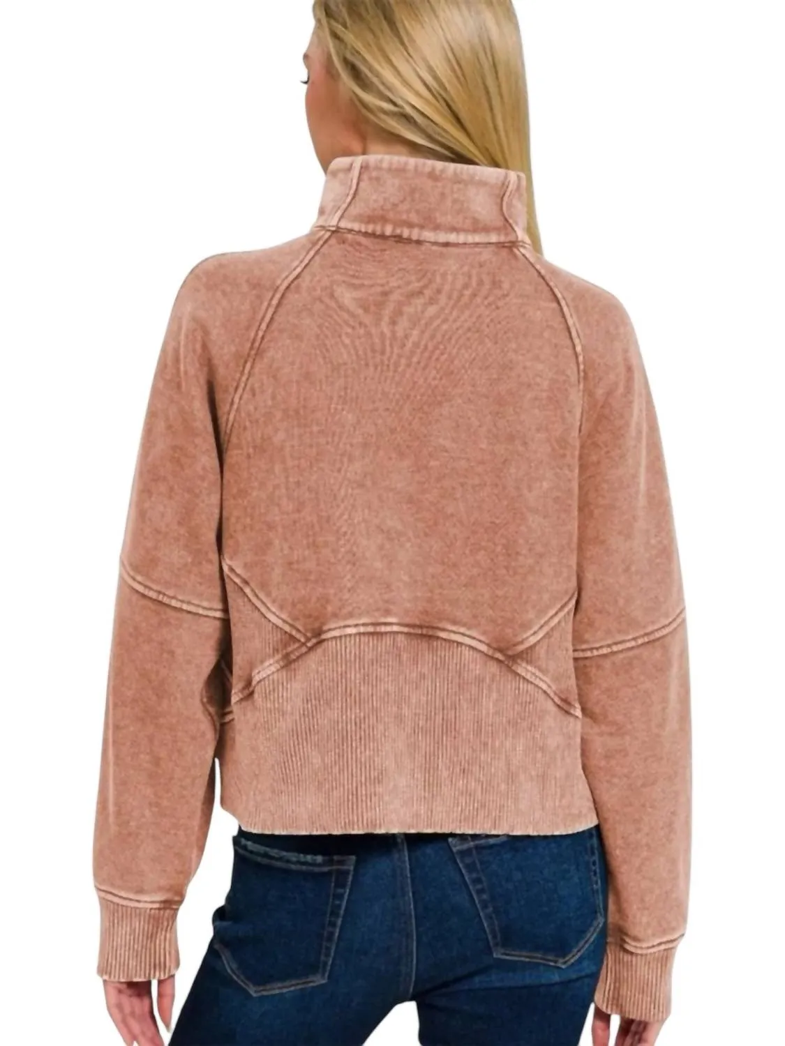 Alice Half Zip Fleece Pullover Sweater In Rust
