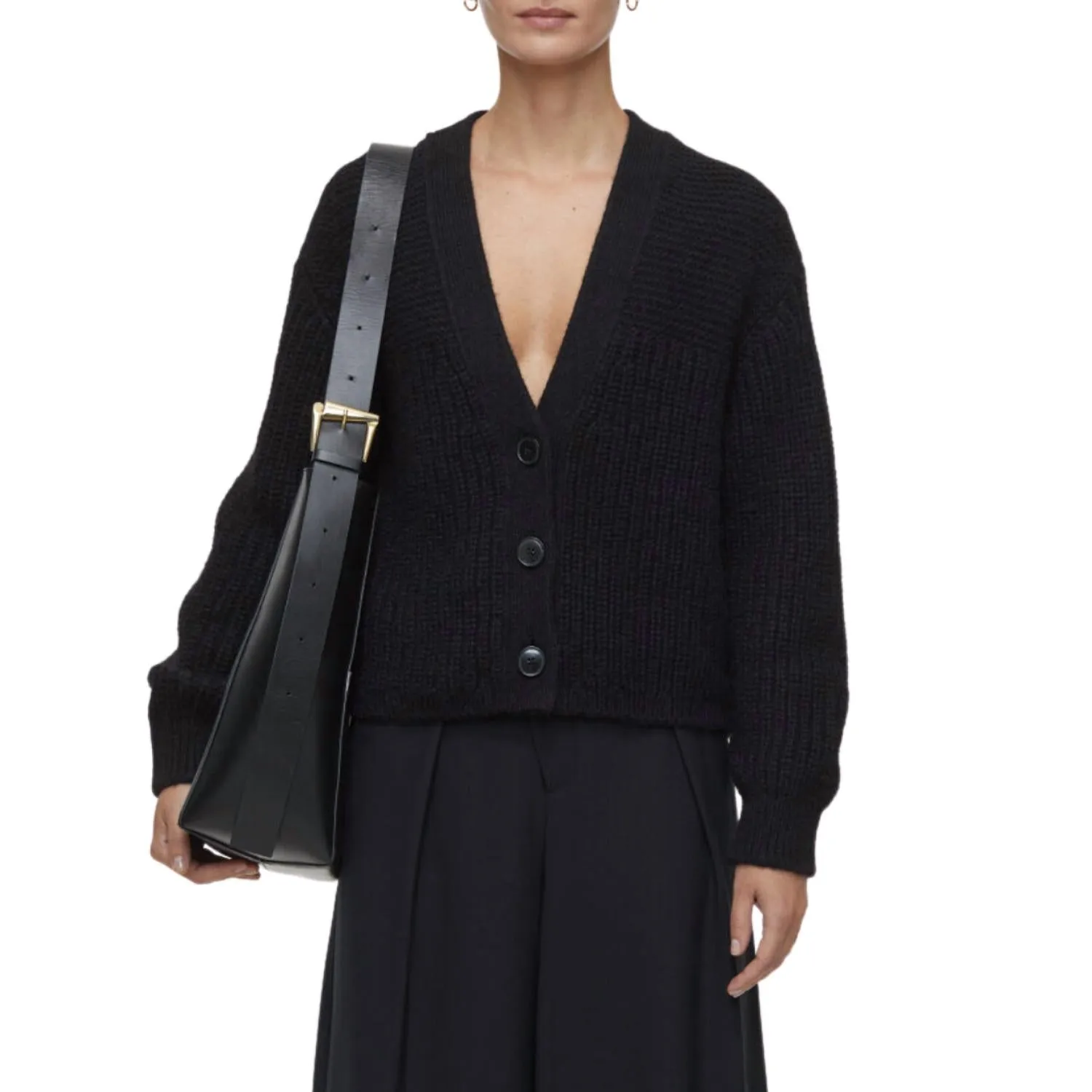 Alpaca Mix Cardigan In Black