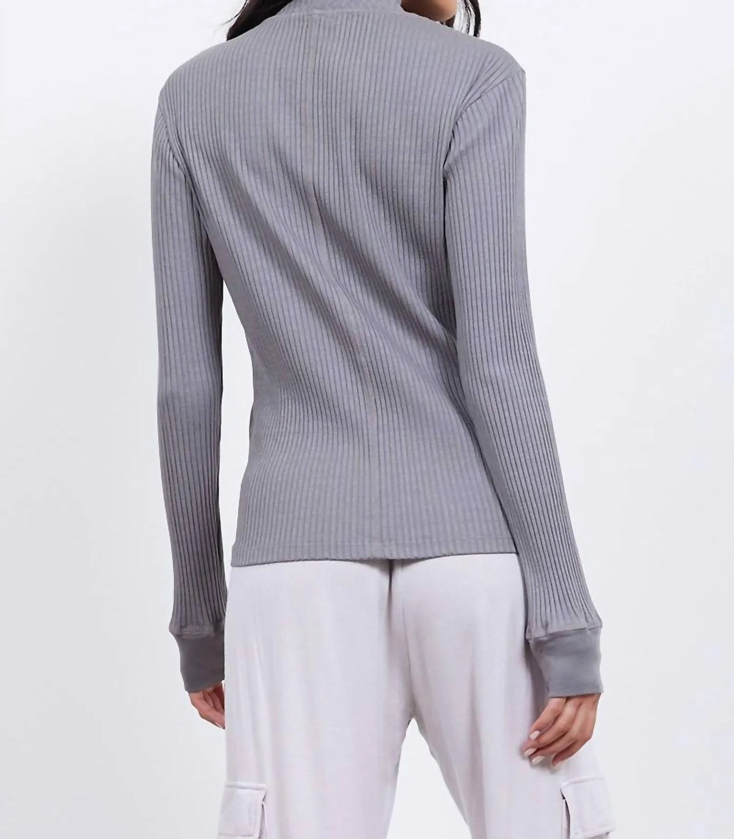 Andre Long Sleeve Snap Turtleneck Top In Peppercorn