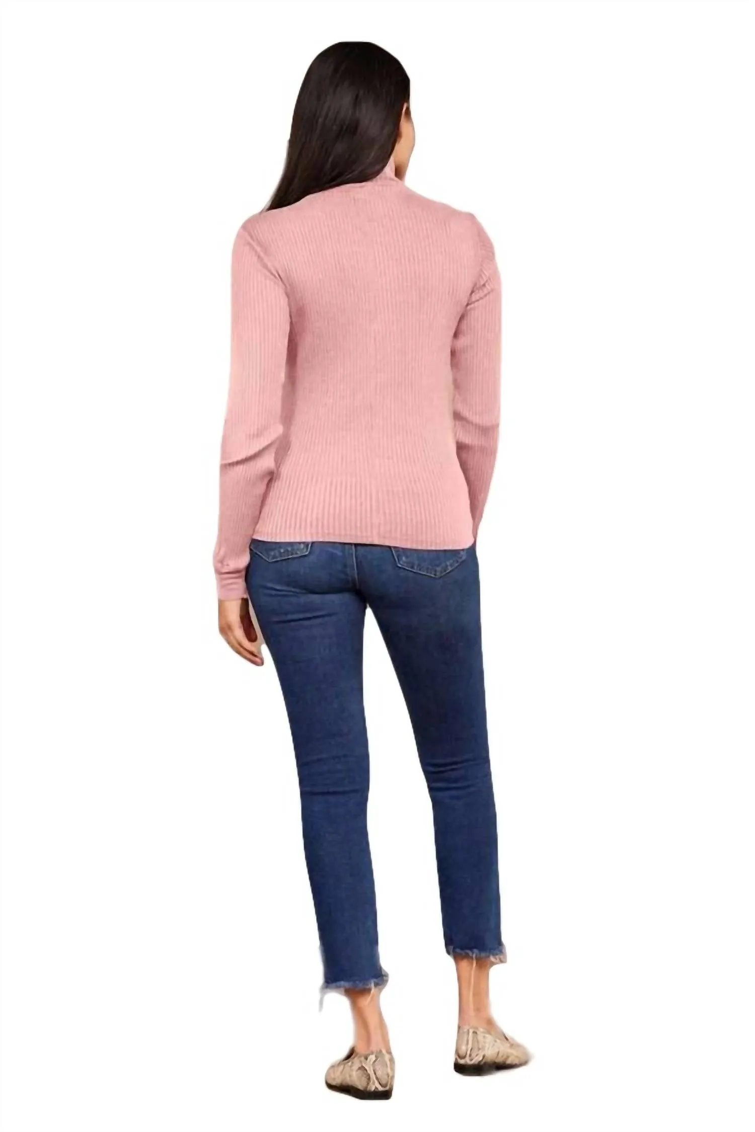 Andre Long Sleeve Snap Turtleneck Top In Pink Quartz