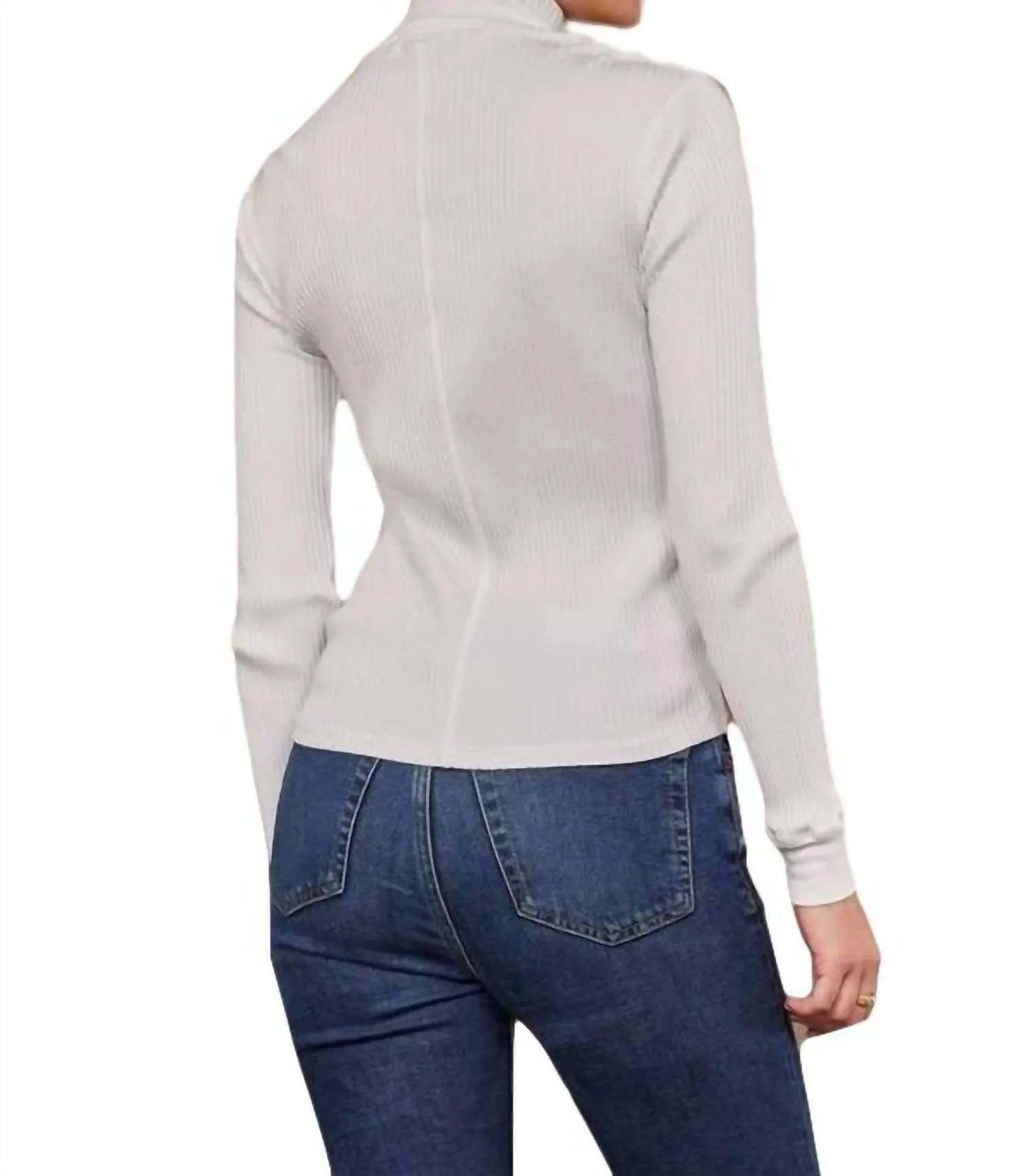 Andre Long Sleeve Snap Turtleneck Top In White