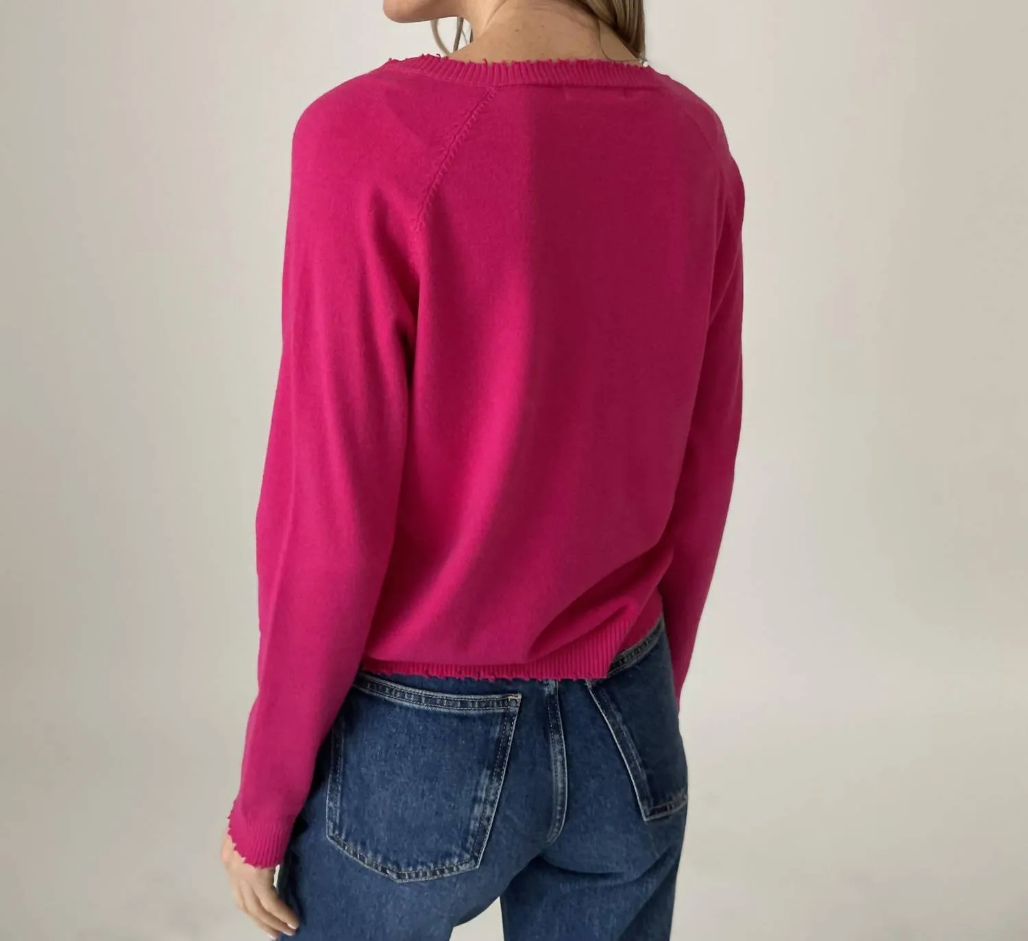 Andrea V-Neck Sweater In Hot Pink