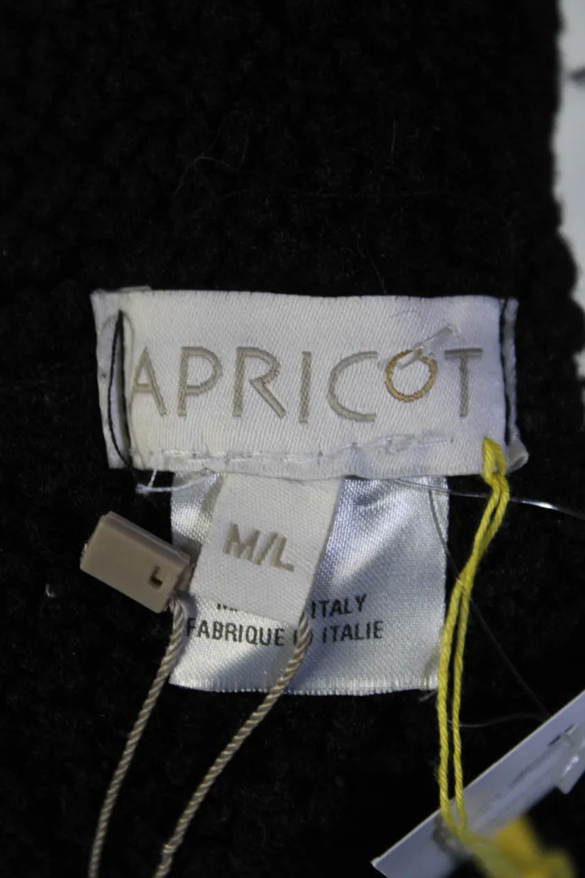 Apricot Women's Collar Button Closure Suede Long Coat Black