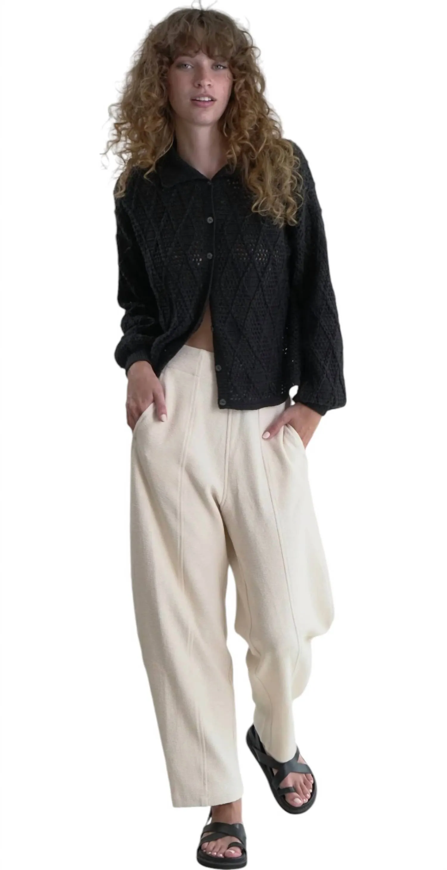 Argyle Polo Cardigan In Black