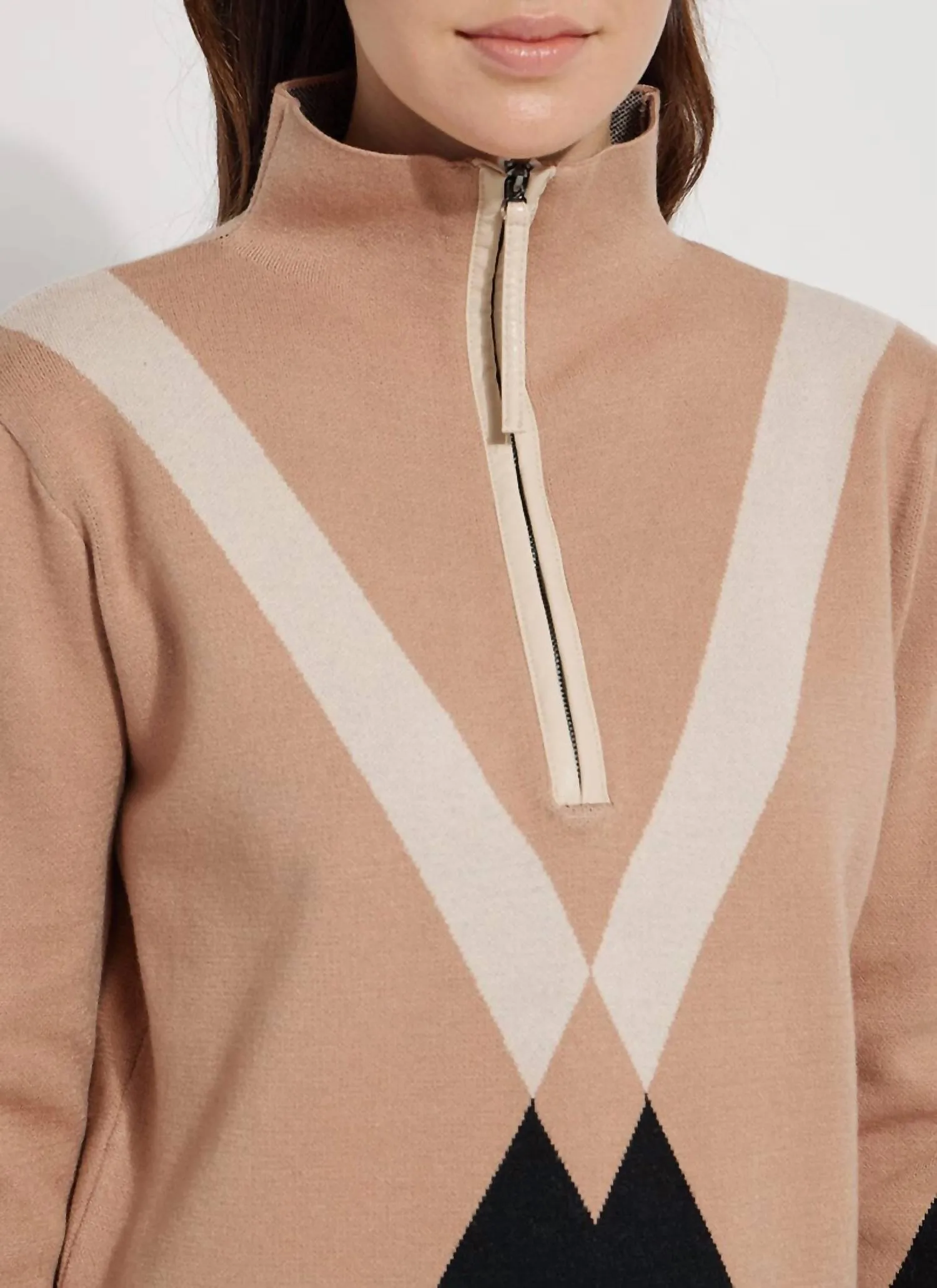Argyle Quarter Zip Pullover In Placed Argyle Placed Argyle