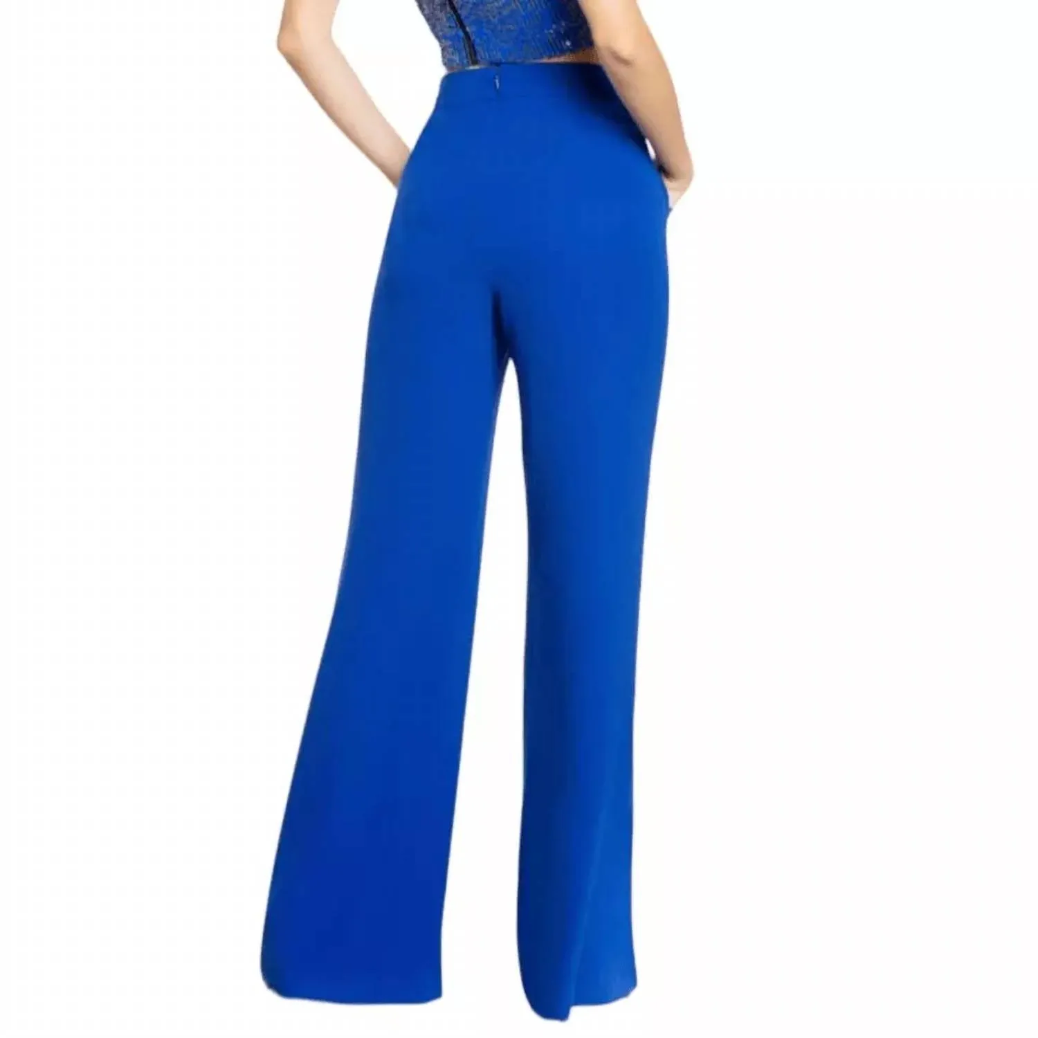 Ashton Wide Leg Split Hem Pants In Blue