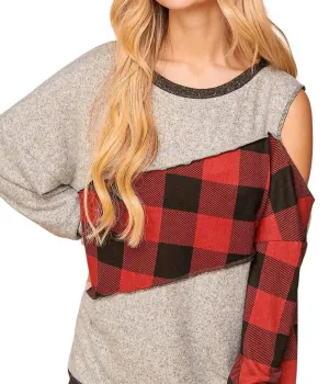 Asymmetrical Cold Shoulder Sweater In Grey