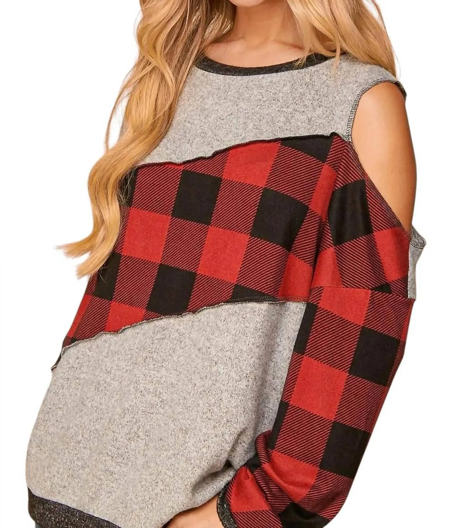 Asymmetrical Cold Shoulder Sweater In Grey
