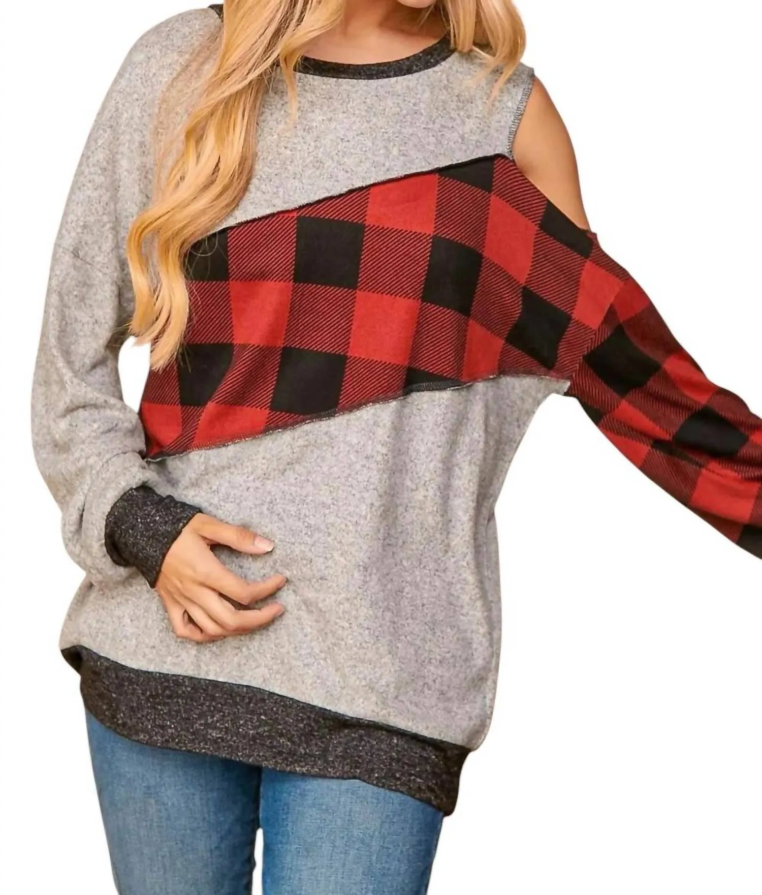 Asymmetrical Cold Shoulder Sweater In Grey