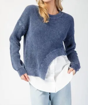 Asymmetrical Sweater Layered Shirt In Denim