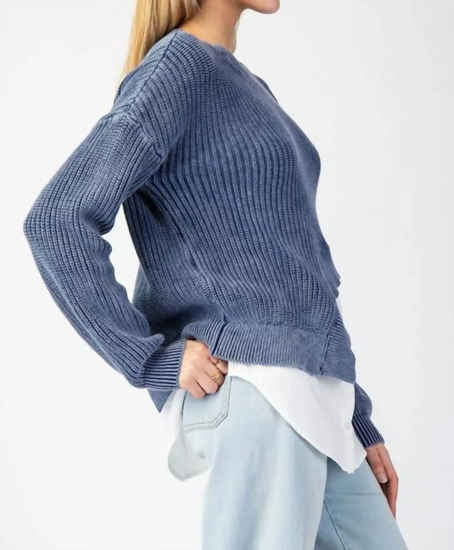 Asymmetrical Sweater Layered Shirt In Denim