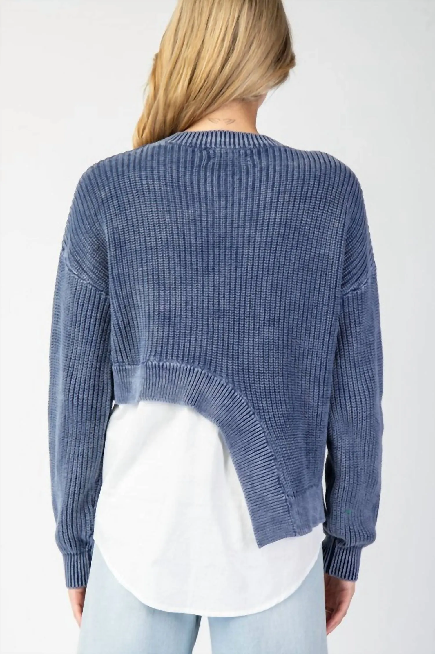 Asymmetrical Sweater Layered Shirt In Denim