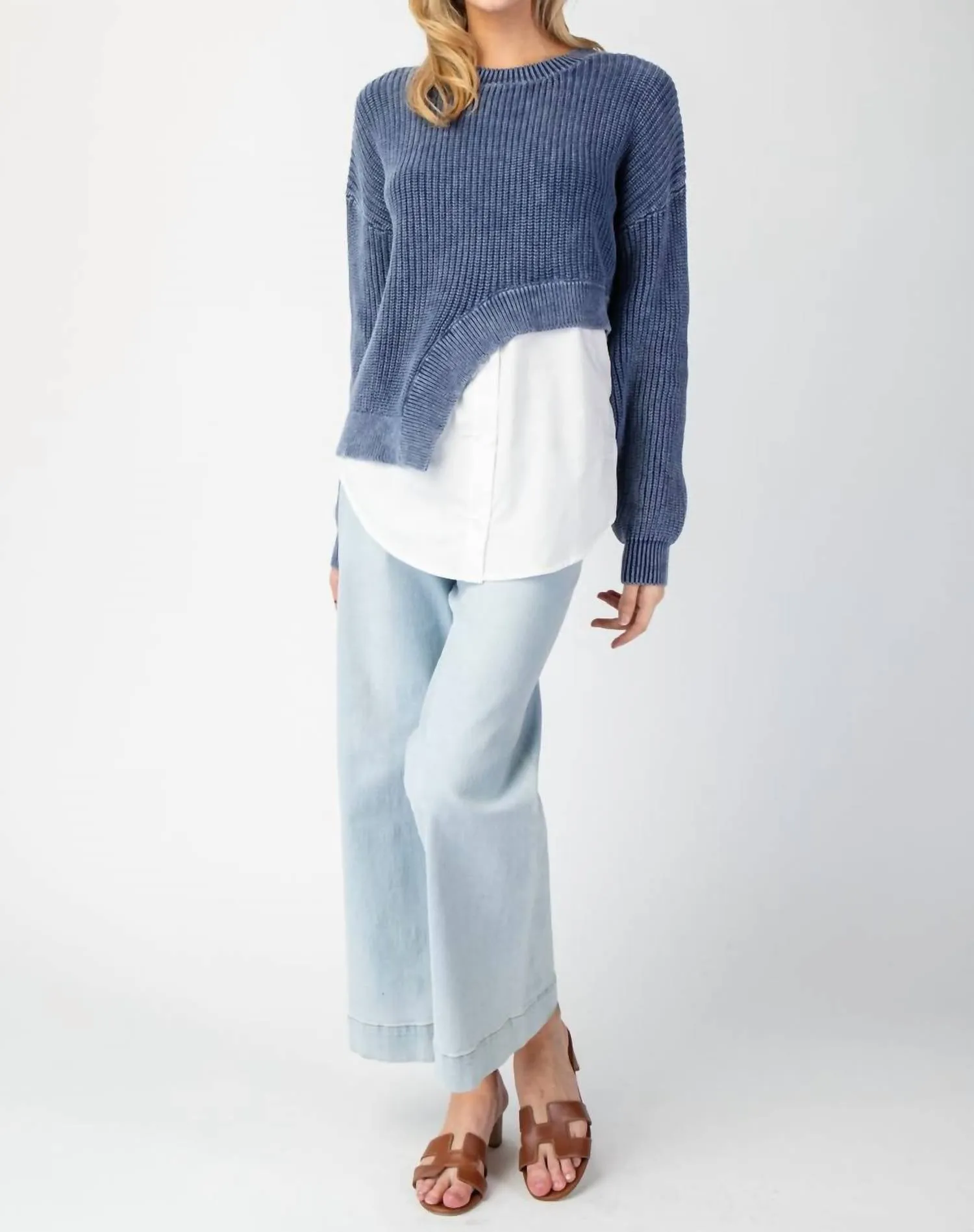 Asymmetrical Sweater Layered Shirt In Denim