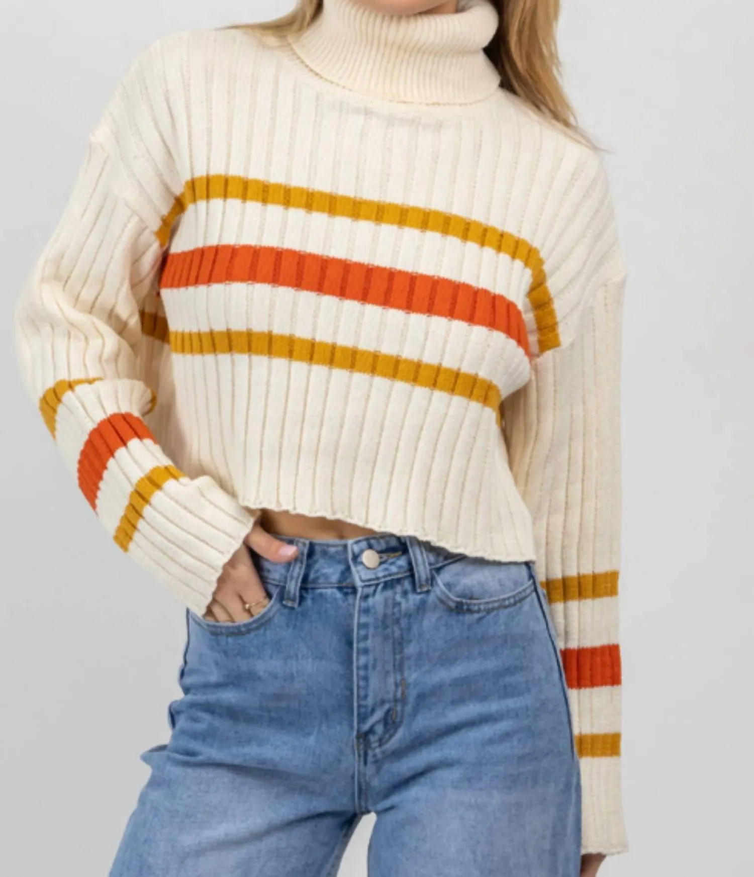 Auburn Stripe Turtleneck Sweater In White