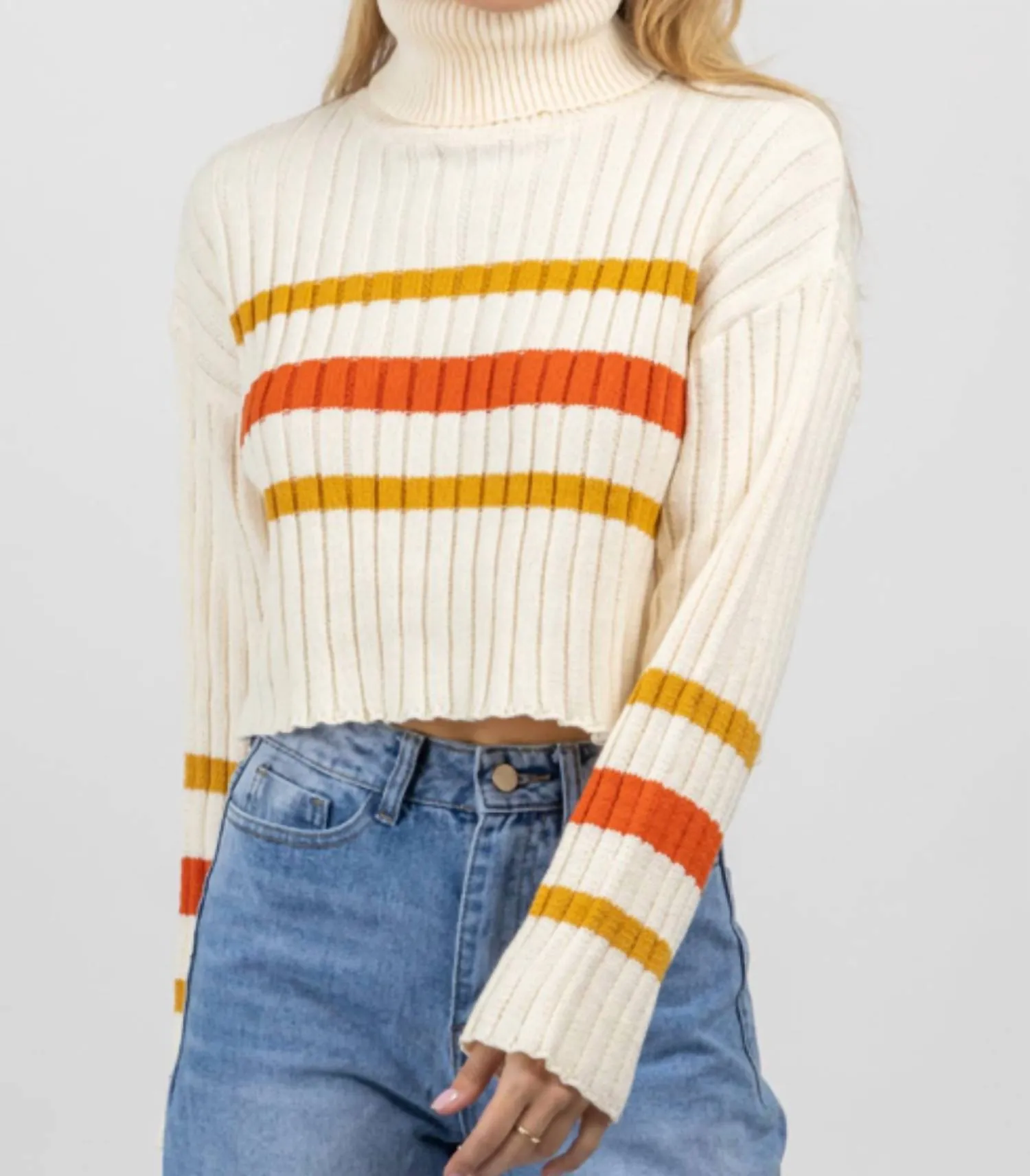 Auburn Stripe Turtleneck Sweater In White