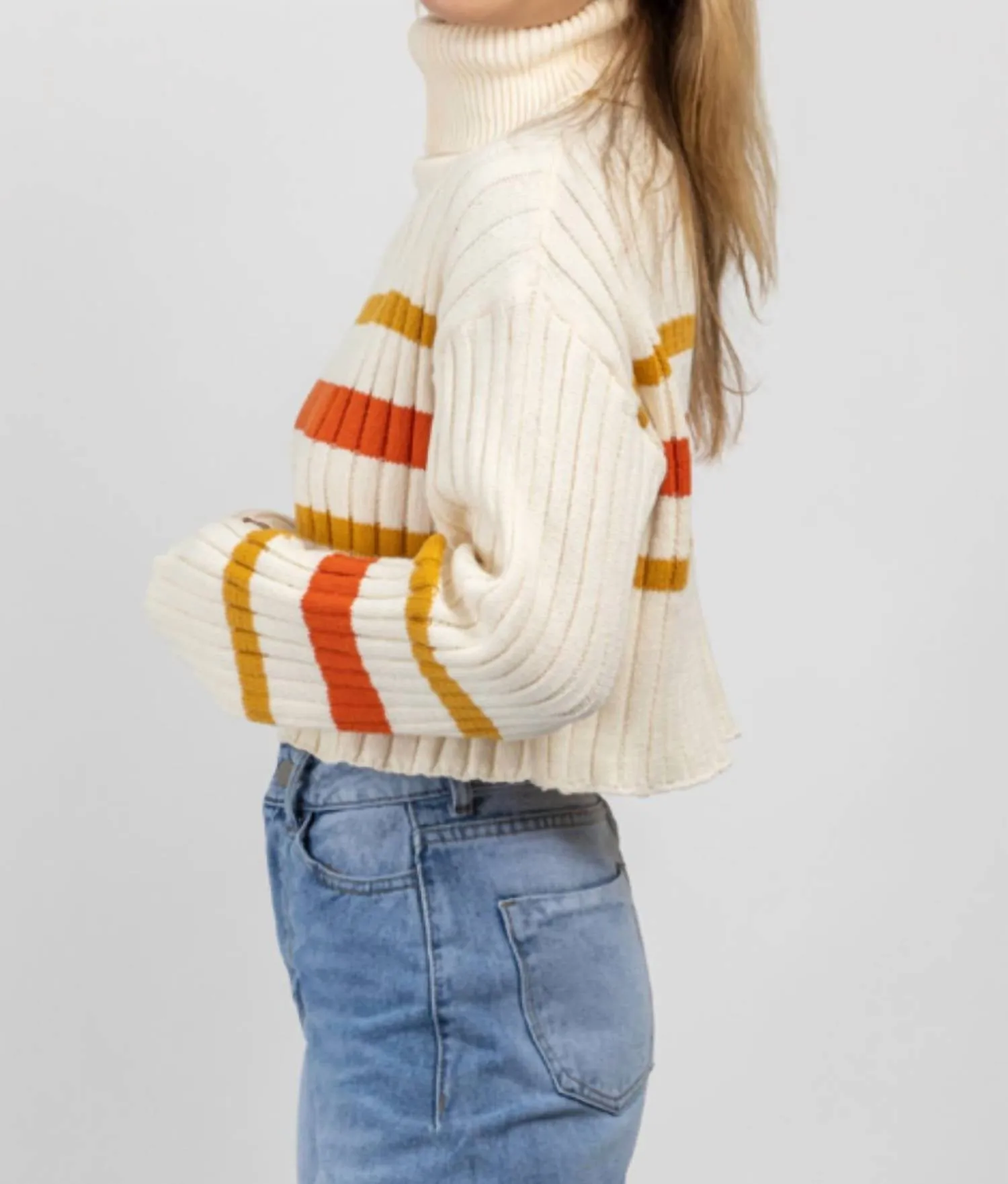 Auburn Stripe Turtleneck Sweater In White