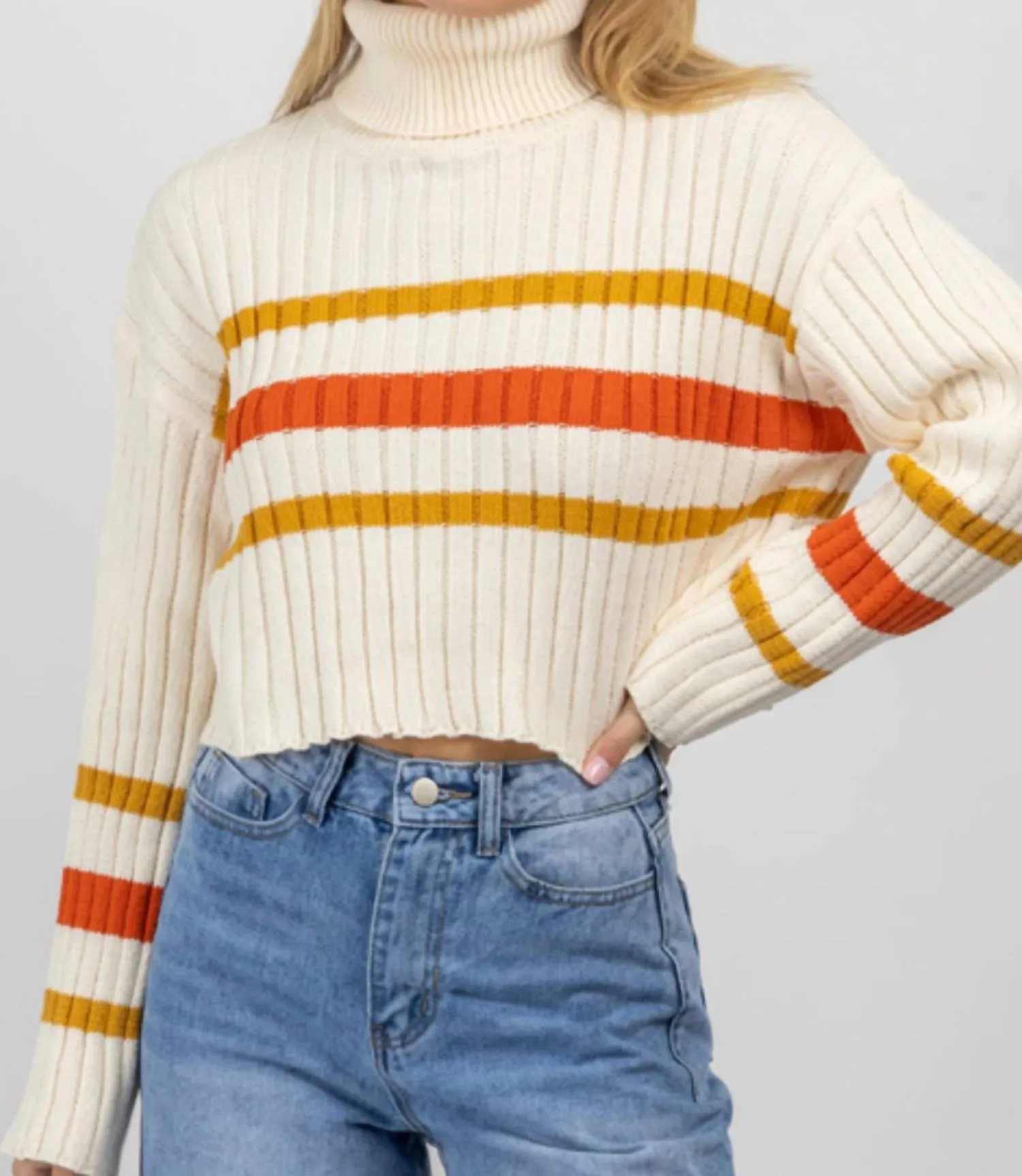 Auburn Stripe Turtleneck Sweater In White