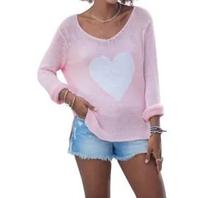 Audrey V Cotton Sweater In Pink Conch/breaker White