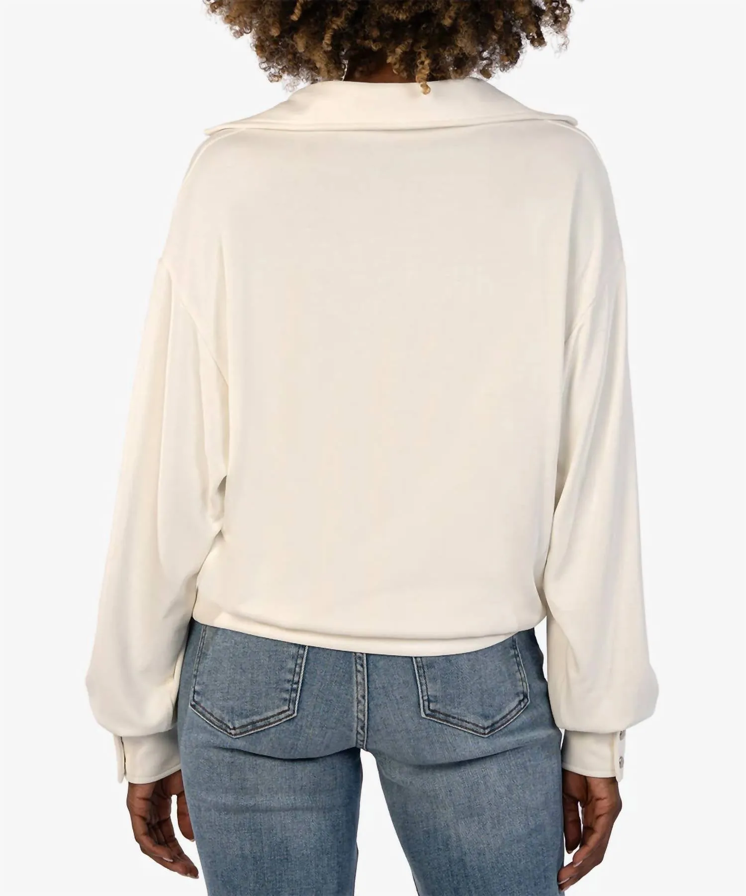 Audrina Johnny Collar Pullover Sweater In Ivory