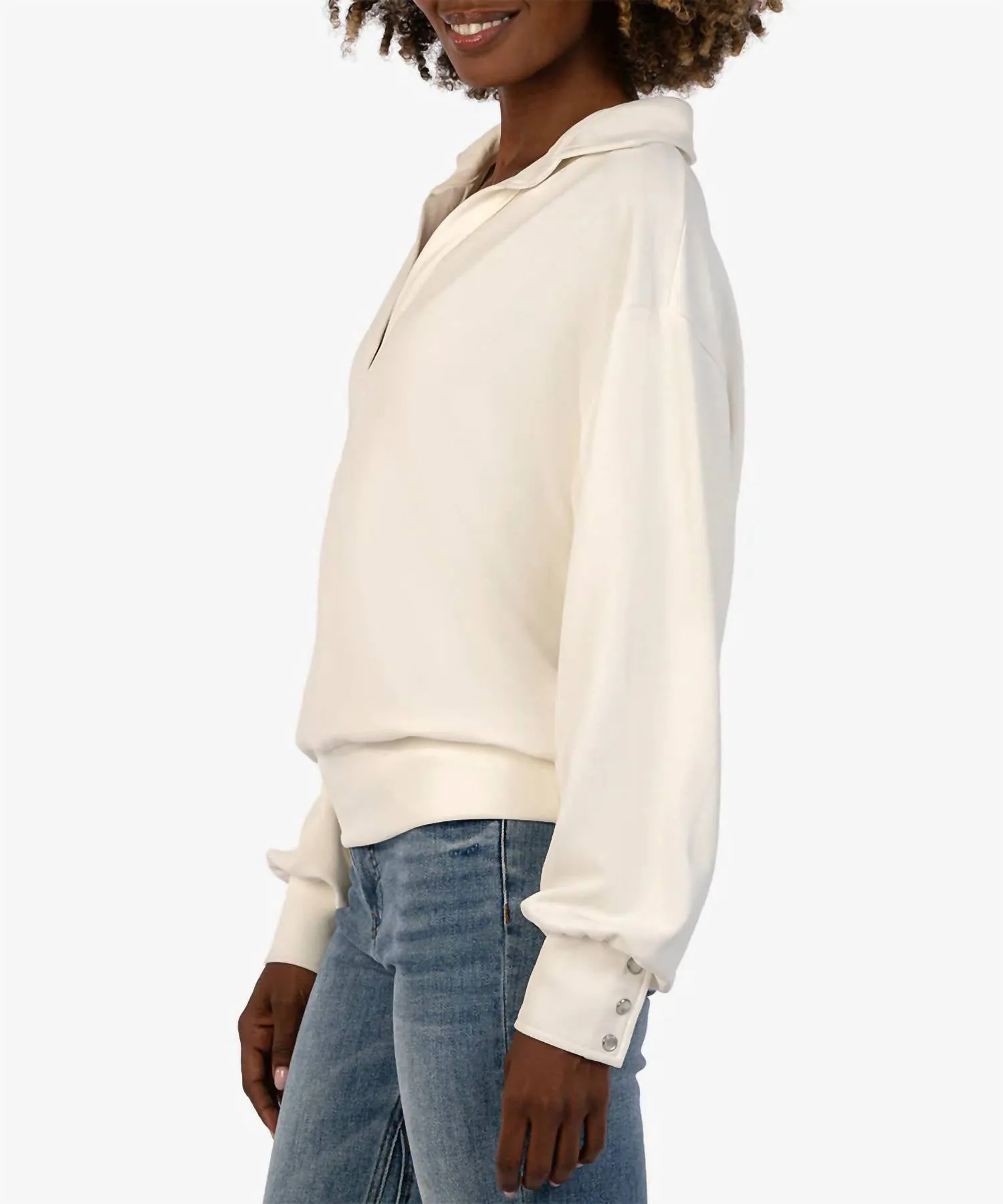Audrina Johnny Collar Pullover Sweater In Ivory