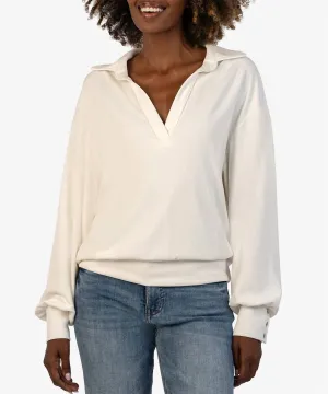 Audrina Johnny Collar Pullover Sweater In Ivory