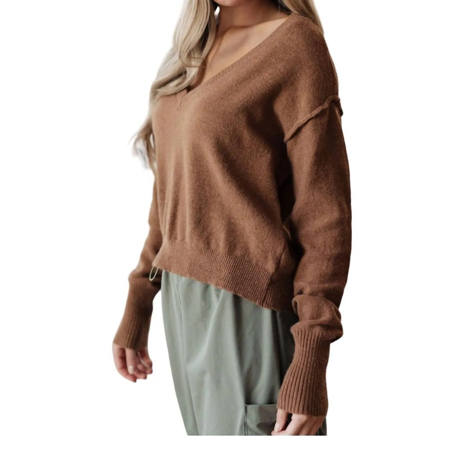 Back To Life V-Neck Sweater In Mocha