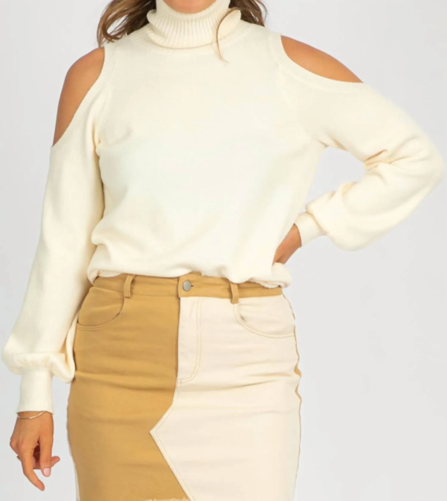 Balloon Sleeve Cutout Knit In Cream