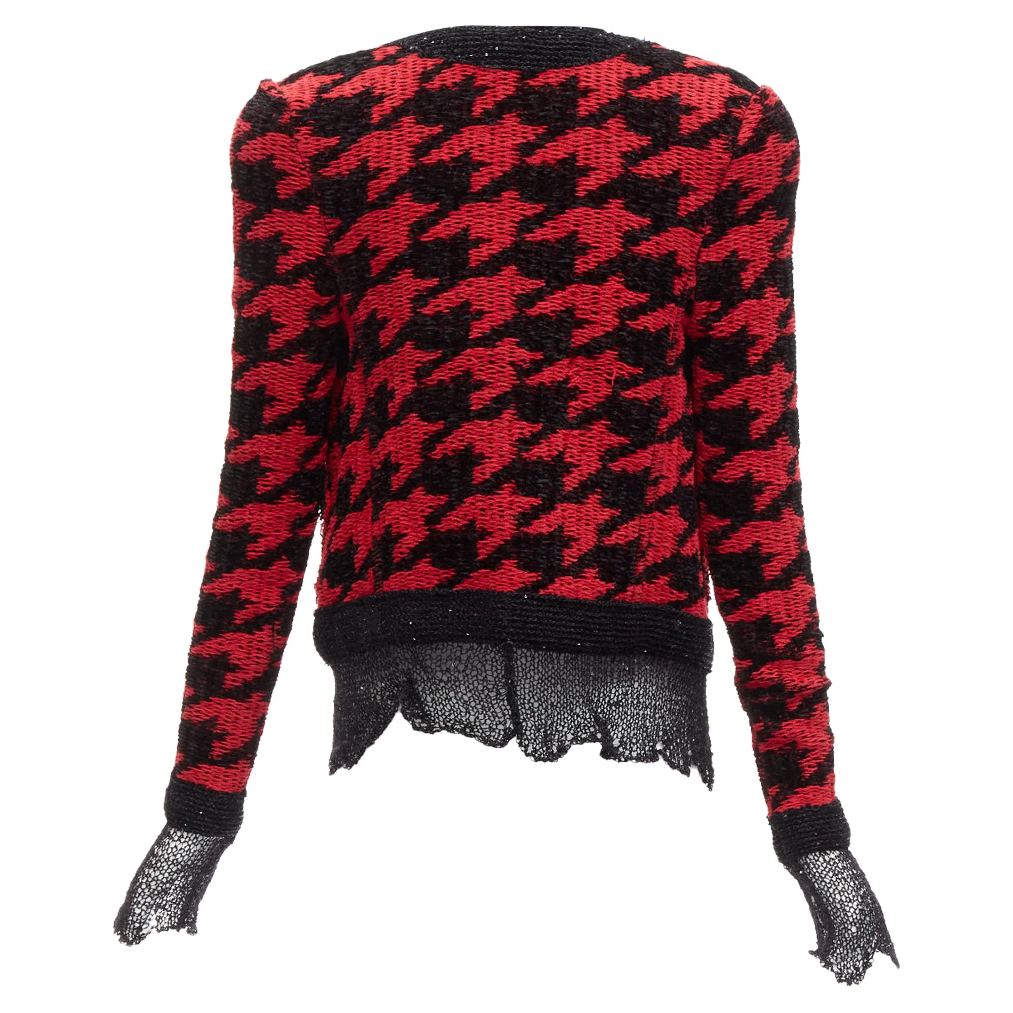 Balmain houndstooth destroyed pointelle knit mesh jacket