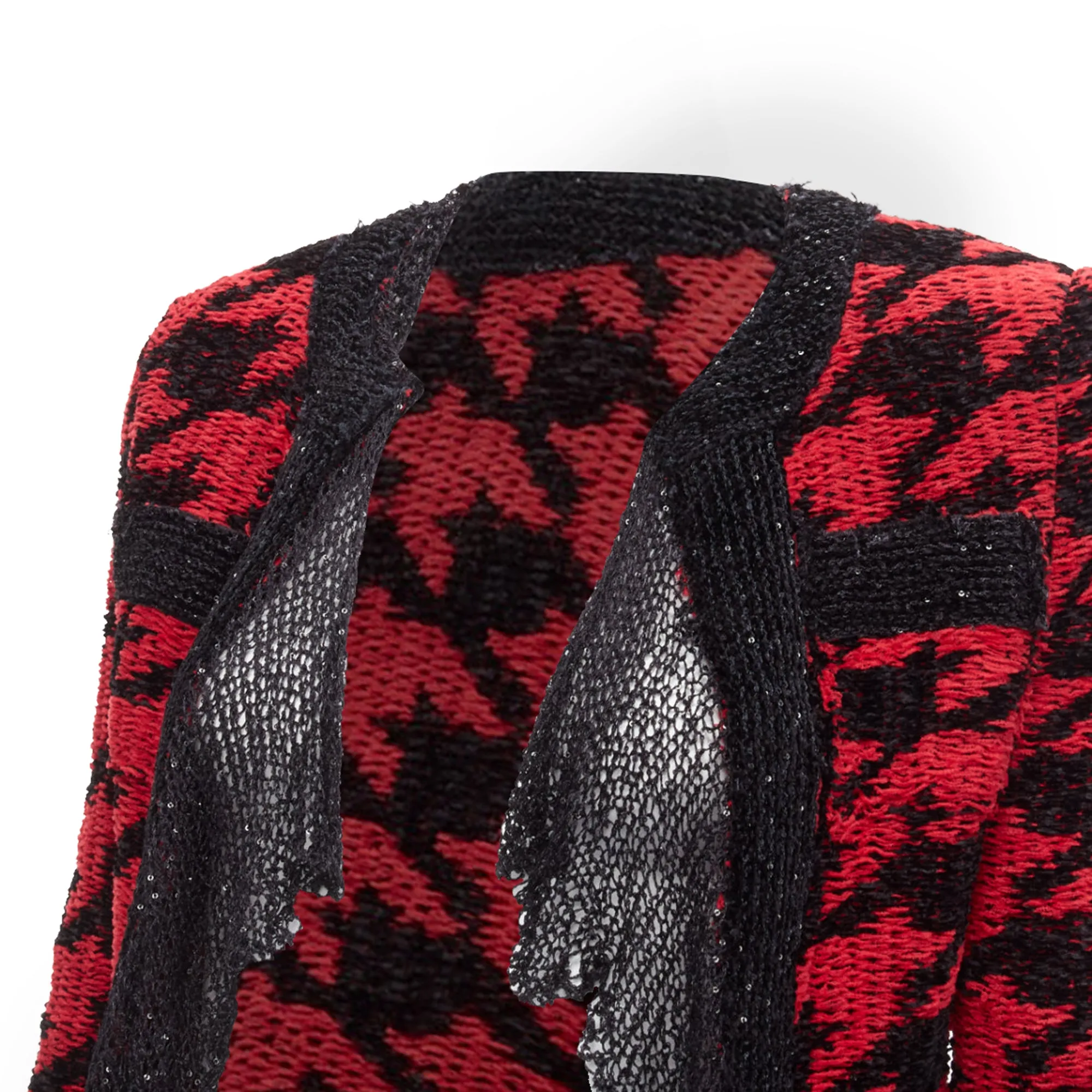 Balmain houndstooth destroyed pointelle knit mesh jacket