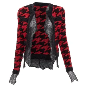 Balmain houndstooth destroyed pointelle knit mesh jacket