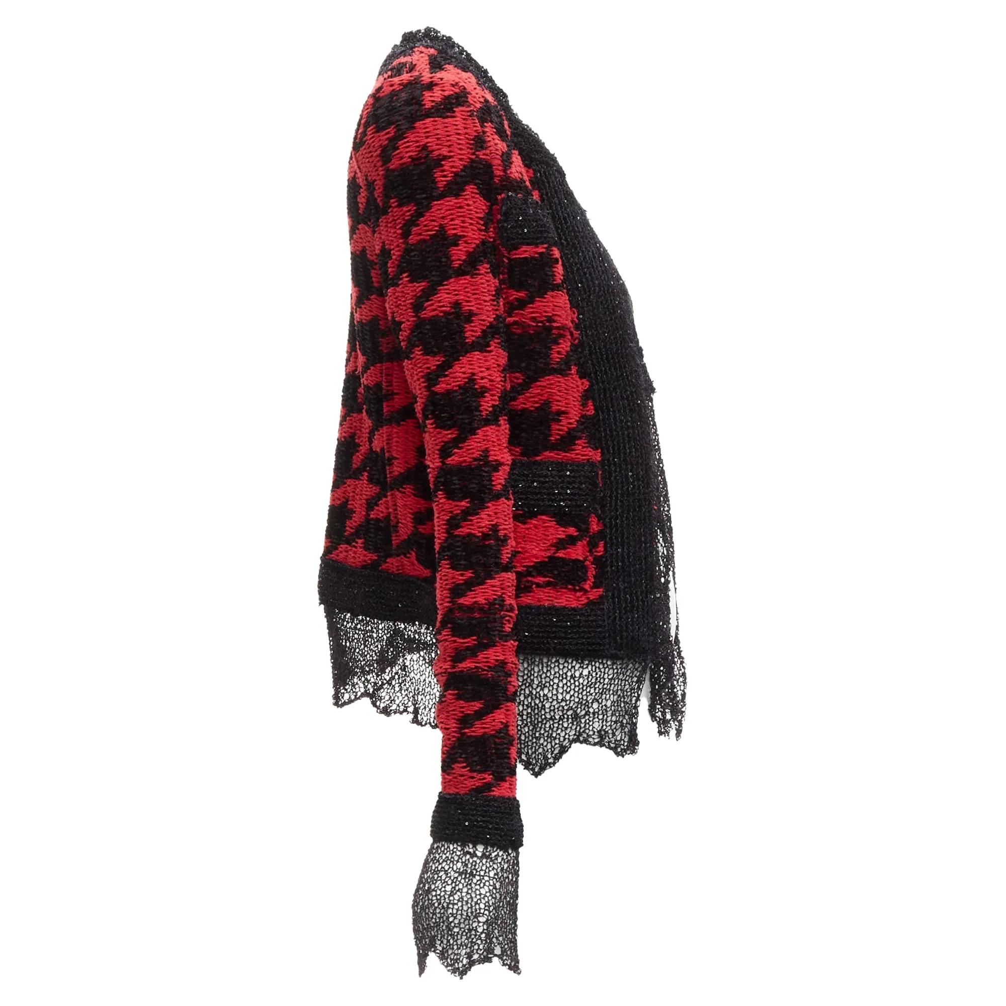 Balmain houndstooth destroyed pointelle knit mesh jacket