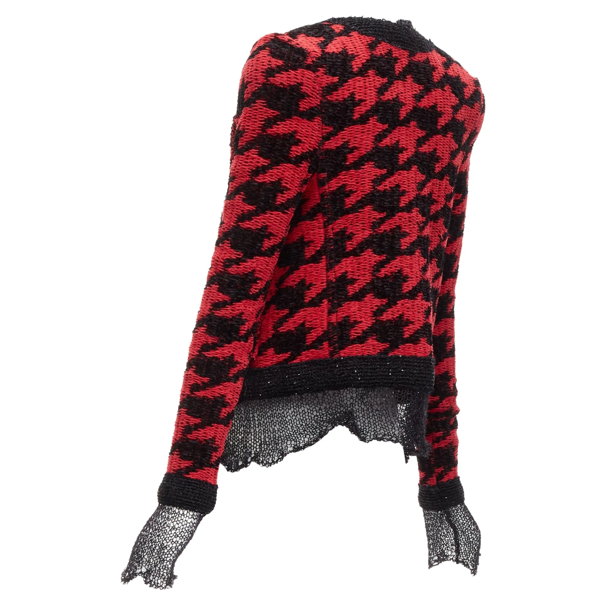 Balmain houndstooth destroyed pointelle knit mesh jacket